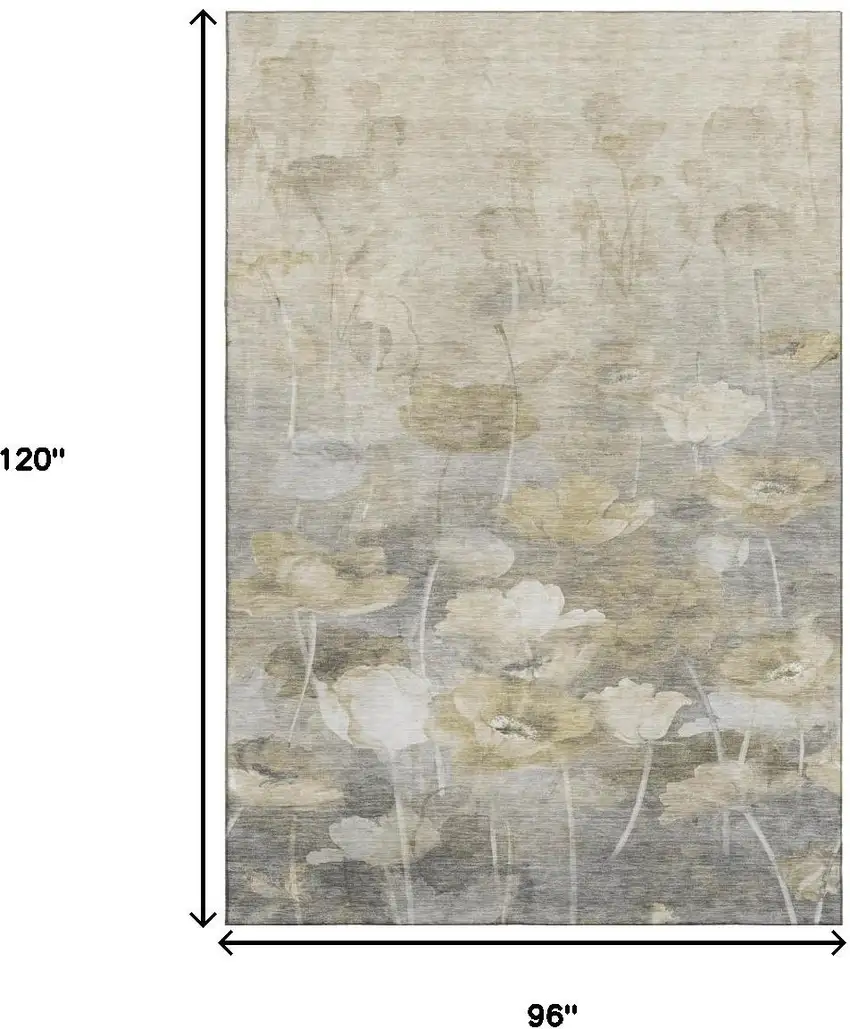 Beige Gray And Ivory Floral Washable Area Rug With UV Protection Photo 4