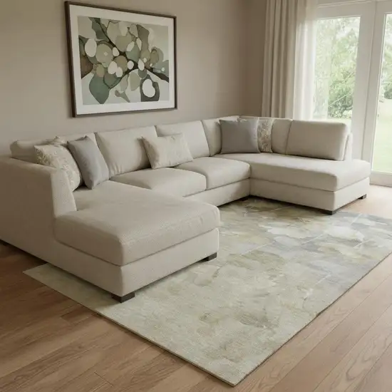 Beige Gray And Ivory Floral Washable Area Rug With UV Protection Photo 1