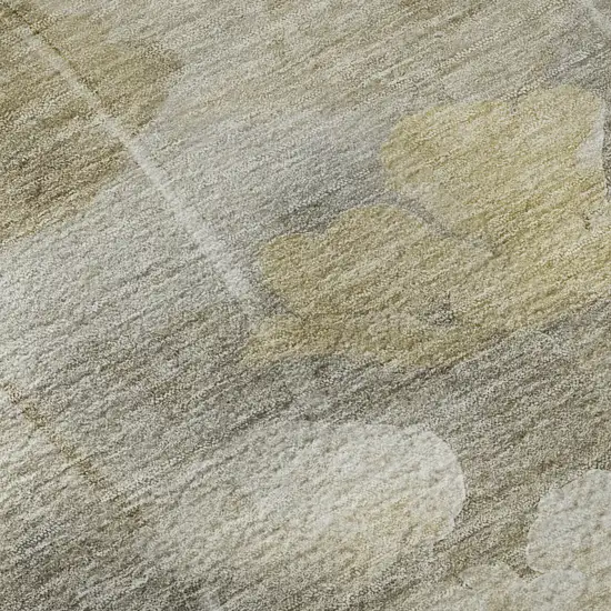 Beige Gray And Ivory Floral Washable Area Rug With UV Protection Photo 9