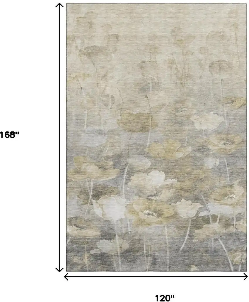 Beige Gray And Ivory Floral Washable Area Rug With UV Protection Photo 7