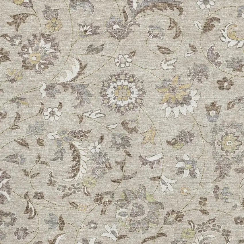 Beige Gray And Ivory Floral Washable Area Rug With UV Protection Photo 2