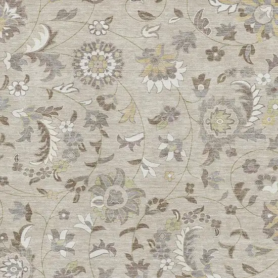 Beige Gray And Ivory Floral Washable Area Rug With UV Protection Photo 2