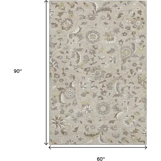 Beige Gray And Ivory Floral Washable Area Rug With UV Protection Photo 7