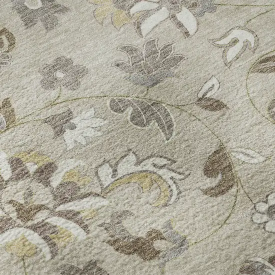 Beige Gray And Ivory Floral Washable Area Rug With UV Protection Photo 9