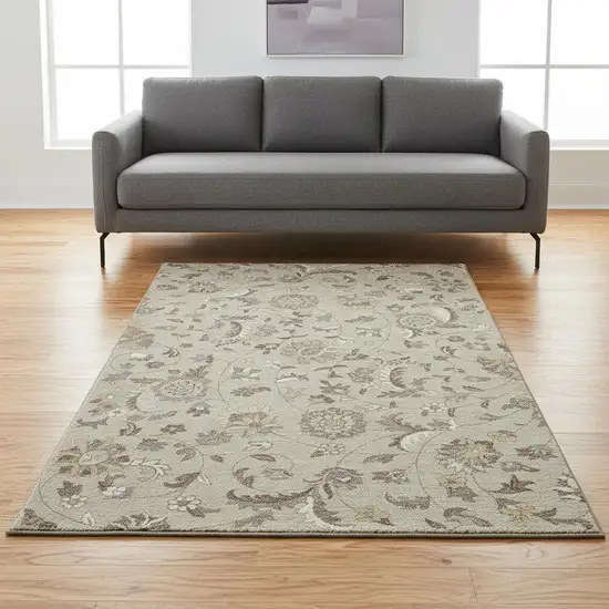 Beige Gray And Ivory Floral Washable Area Rug With UV Protection Photo 2