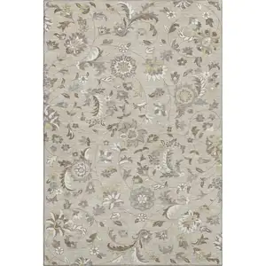 Photo of Beige Gray And Ivory Floral Washable Area Rug With UV Protection
