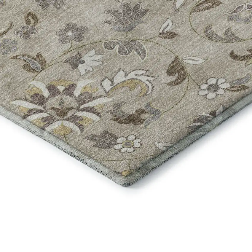Beige Gray And Ivory Floral Washable Area Rug With UV Protection Photo 7