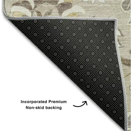Beige Gray And Ivory Floral Washable Area Rug With UV Protection Photo 6
