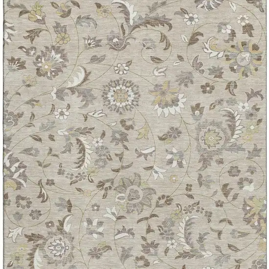 Beige Gray And Ivory Floral Washable Area Rug With UV Protection Photo 3