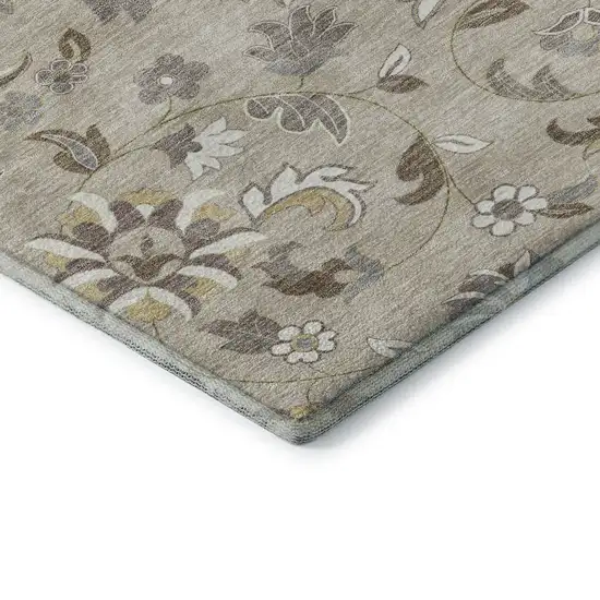 Beige Gray And Ivory Floral Washable Area Rug With UV Protection Photo 7
