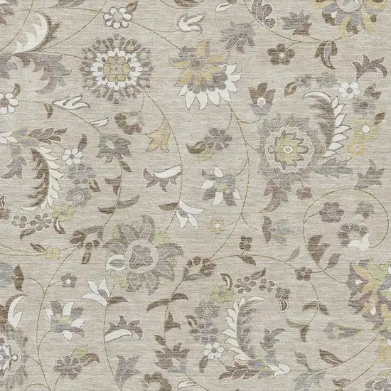 Beige Gray And Ivory Floral Washable Area Rug With UV Protection Photo 2
