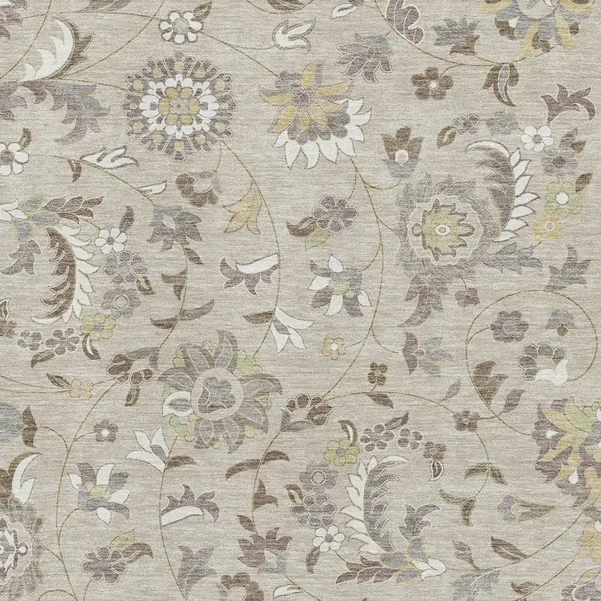 Beige Gray And Ivory Floral Washable Area Rug With UV Protection Photo 2