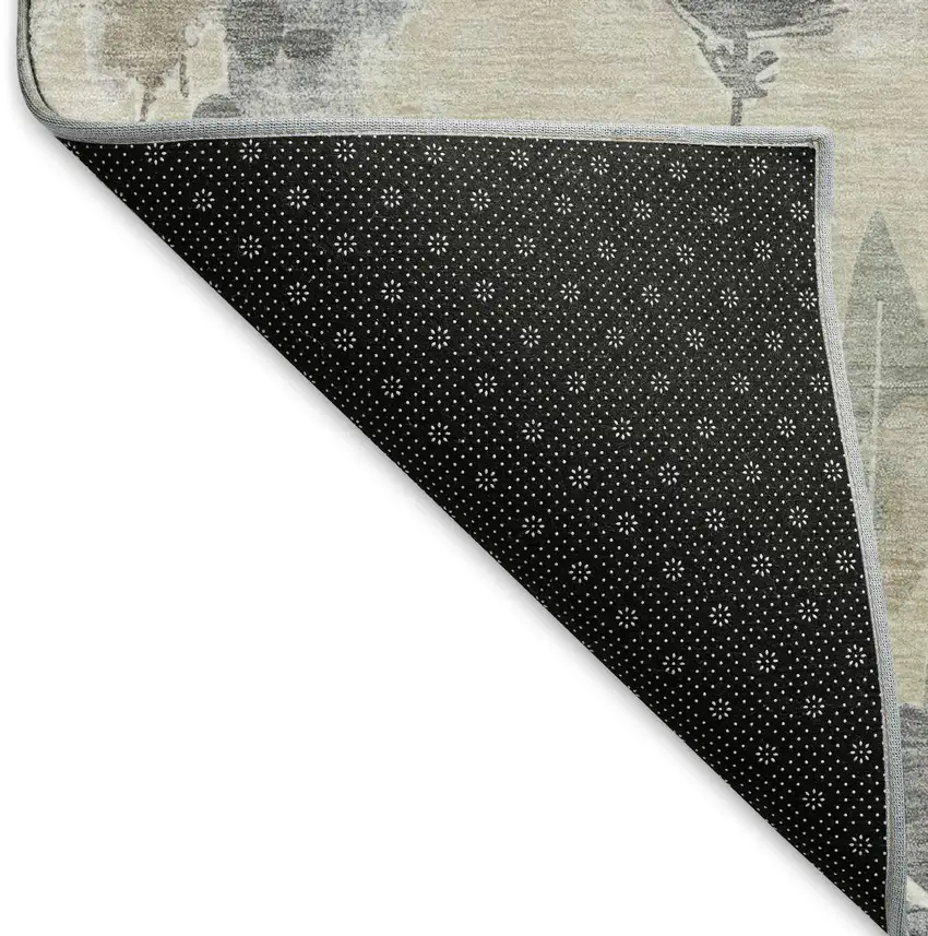 Beige Gray And Ivory Floral Washable Area Rug With UV Protection Photo 5