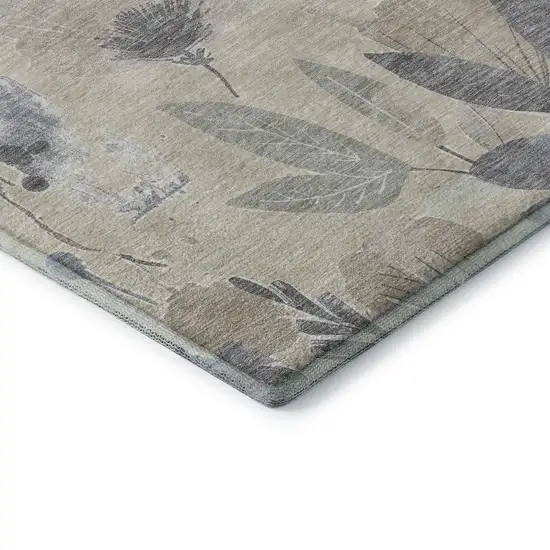 Beige Gray And Ivory Floral Washable Area Rug With UV Protection Photo 7