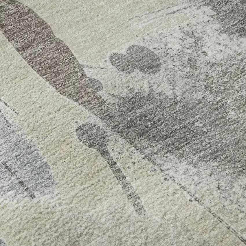 Beige Gray And Ivory Floral Washable Area Rug With UV Protection Photo 9