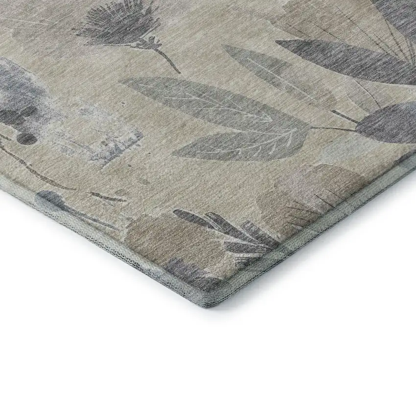 Beige Gray And Ivory Floral Washable Area Rug With UV Protection Photo 7