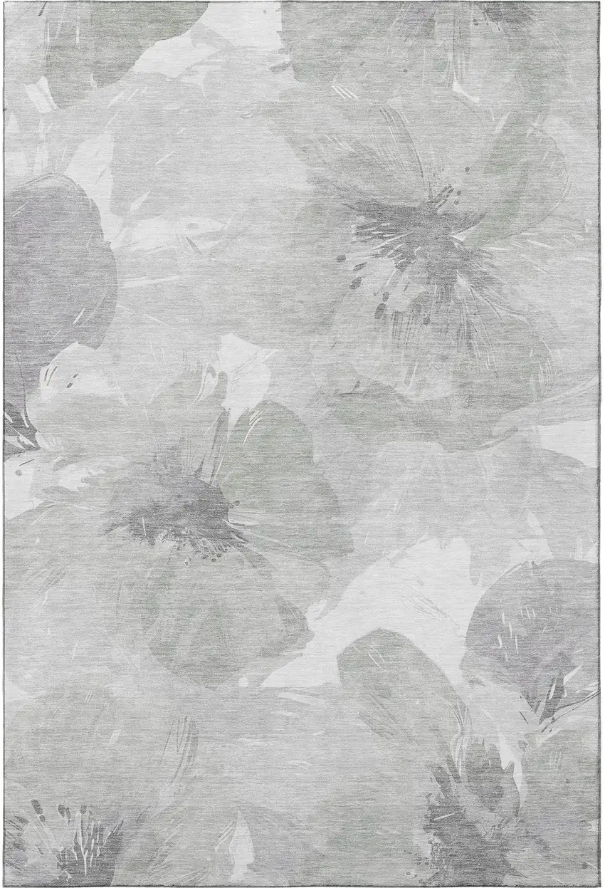 Beige Gray And Ivory Floral Washable Area Rug With UV Protection Photo 3