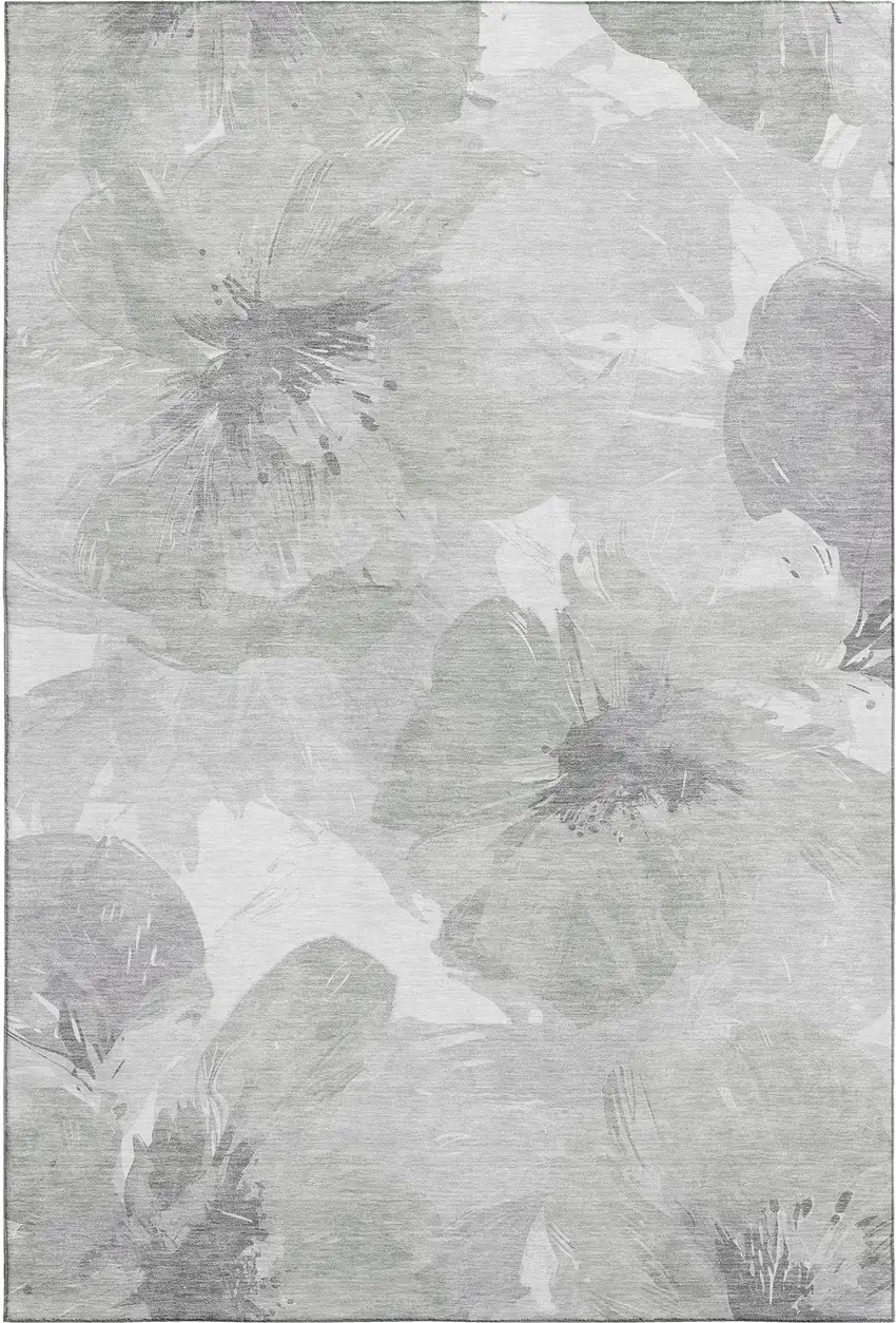 Beige Gray And Ivory Floral Washable Area Rug With UV Protection Photo 1
