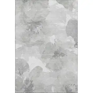 Photo of Beige Gray And Ivory Floral Washable Area Rug With UV Protection