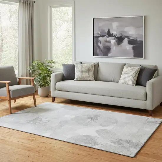 Beige Gray And Ivory Floral Washable Area Rug With UV Protection Photo 2