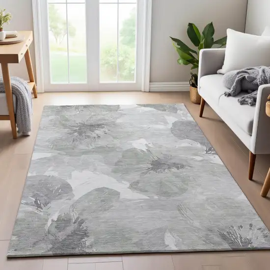 Beige Gray And Ivory Floral Washable Area Rug With UV Protection Photo 5