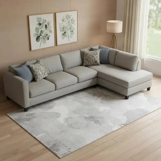 Beige Gray And Ivory Floral Washable Area Rug With UV Protection Photo 2