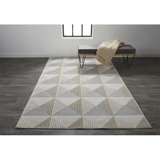 Beige Gray And Ivory Geometric Stain Resistant Area Rug Photo 4