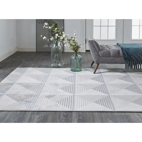 Beige Gray And Ivory Geometric Stain Resistant Area Rug Photo 9