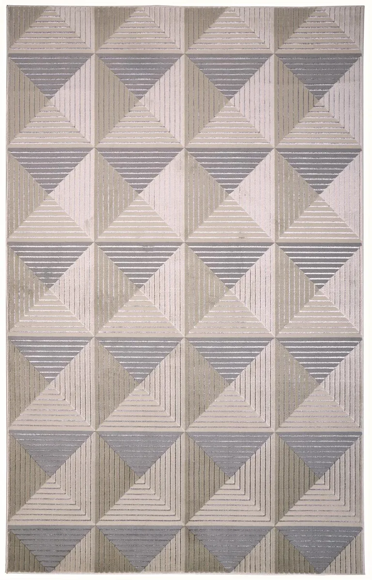 Beige Gray And Ivory Geometric Stain Resistant Area Rug Photo 1