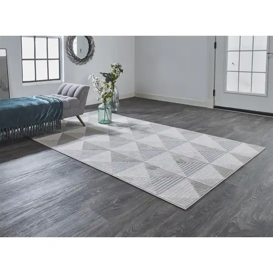 Beige Gray And Ivory Geometric Stain Resistant Area Rug Photo 8