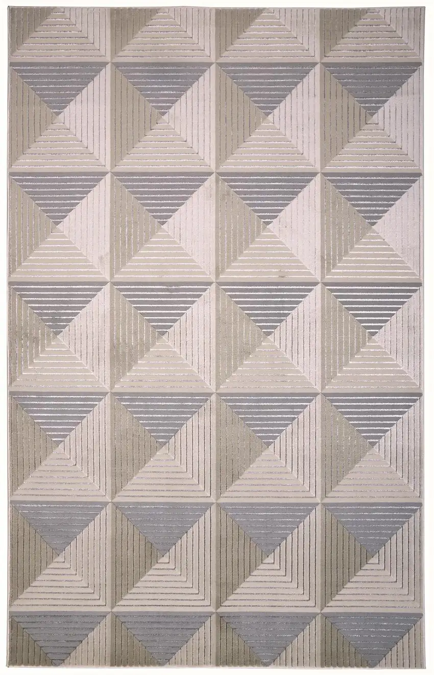 Beige Gray And Ivory Geometric Stain Resistant Area Rug Photo 1