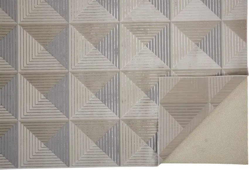 Beige Gray And Ivory Geometric Stain Resistant Area Rug Photo 4