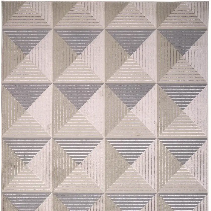 Beige Gray And Ivory Geometric Stain Resistant Area Rug Photo 6