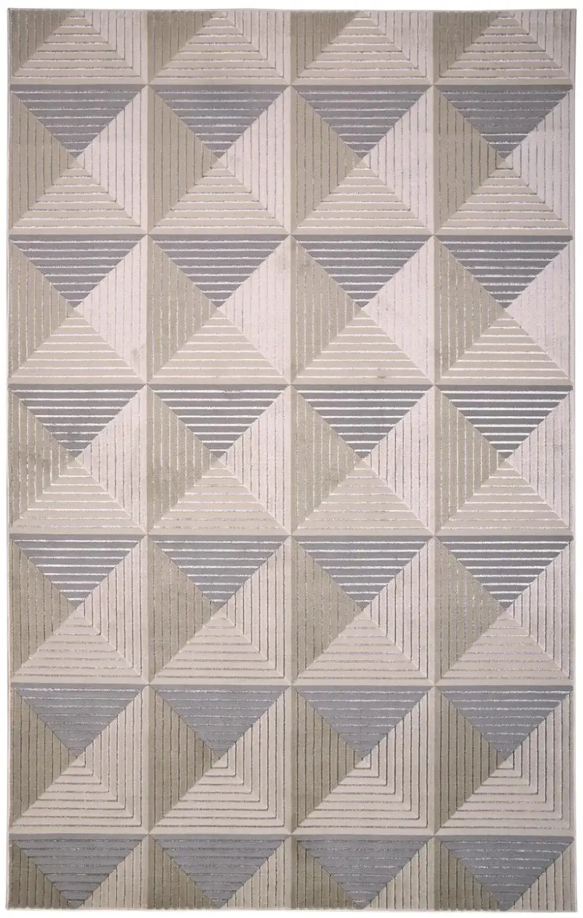 Beige Gray And Ivory Geometric Stain Resistant Area Rug Photo 2