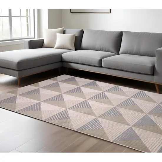 Beige Gray And Ivory Geometric Stain Resistant Area Rug Photo 2