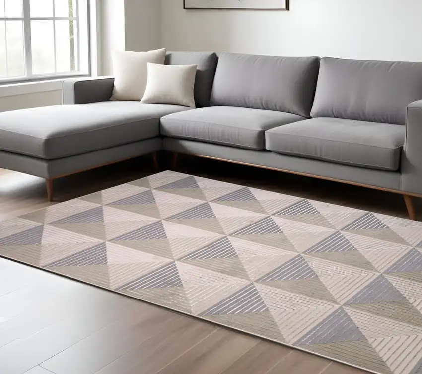 Beige Gray And Ivory Geometric Stain Resistant Area Rug Photo 2