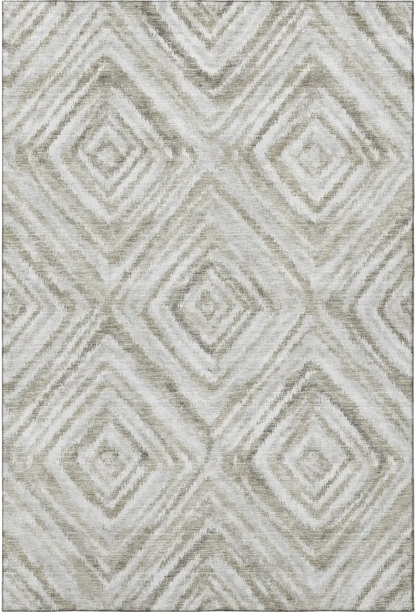 Beige Gray And Ivory Geometric Washable Area Rug With UV Protection Photo 4