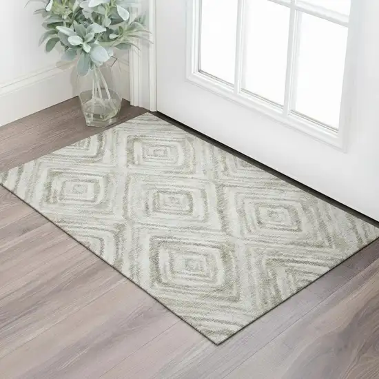 Beige Gray And Ivory Geometric Washable Area Rug With UV Protection Photo 1