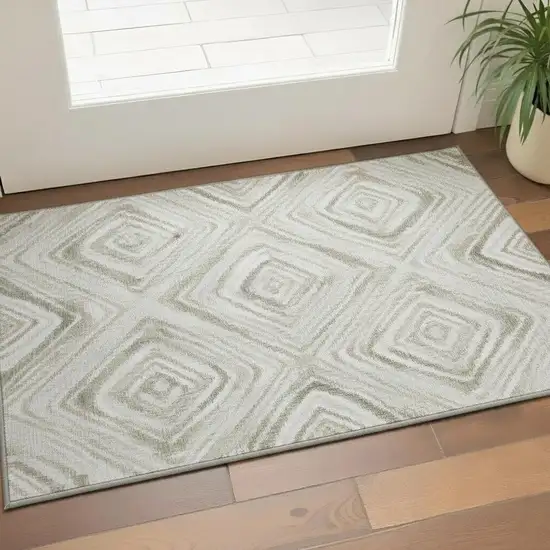 Beige Gray And Ivory Geometric Washable Area Rug With UV Protection Photo 2