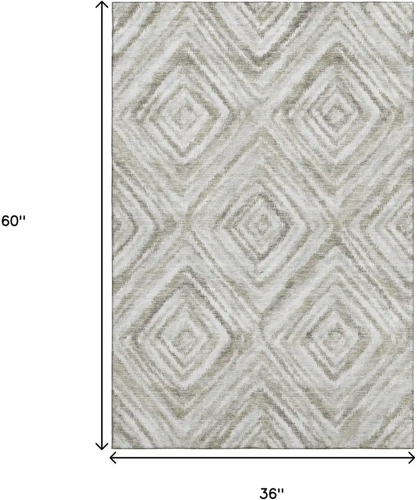 Beige Gray And Ivory Geometric Washable Area Rug With UV Protection Photo 3