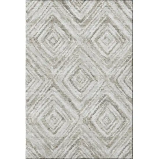 Beige Gray And Ivory Geometric Washable Area Rug With UV Protection Photo 4