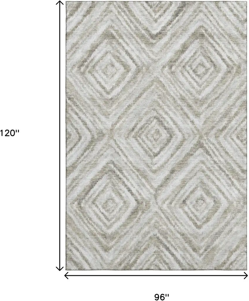 Beige Gray And Ivory Geometric Washable Area Rug With UV Protection Photo 3
