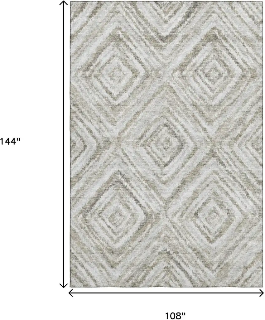 Beige Gray And Ivory Geometric Washable Area Rug With UV Protection Photo 3