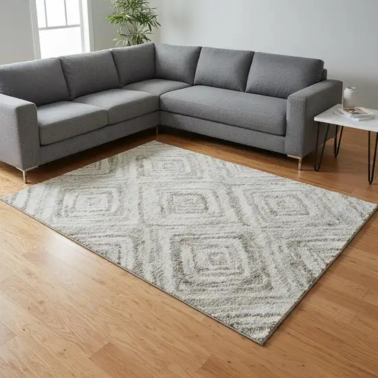 Beige Gray And Ivory Geometric Washable Area Rug With UV Protection Photo 2