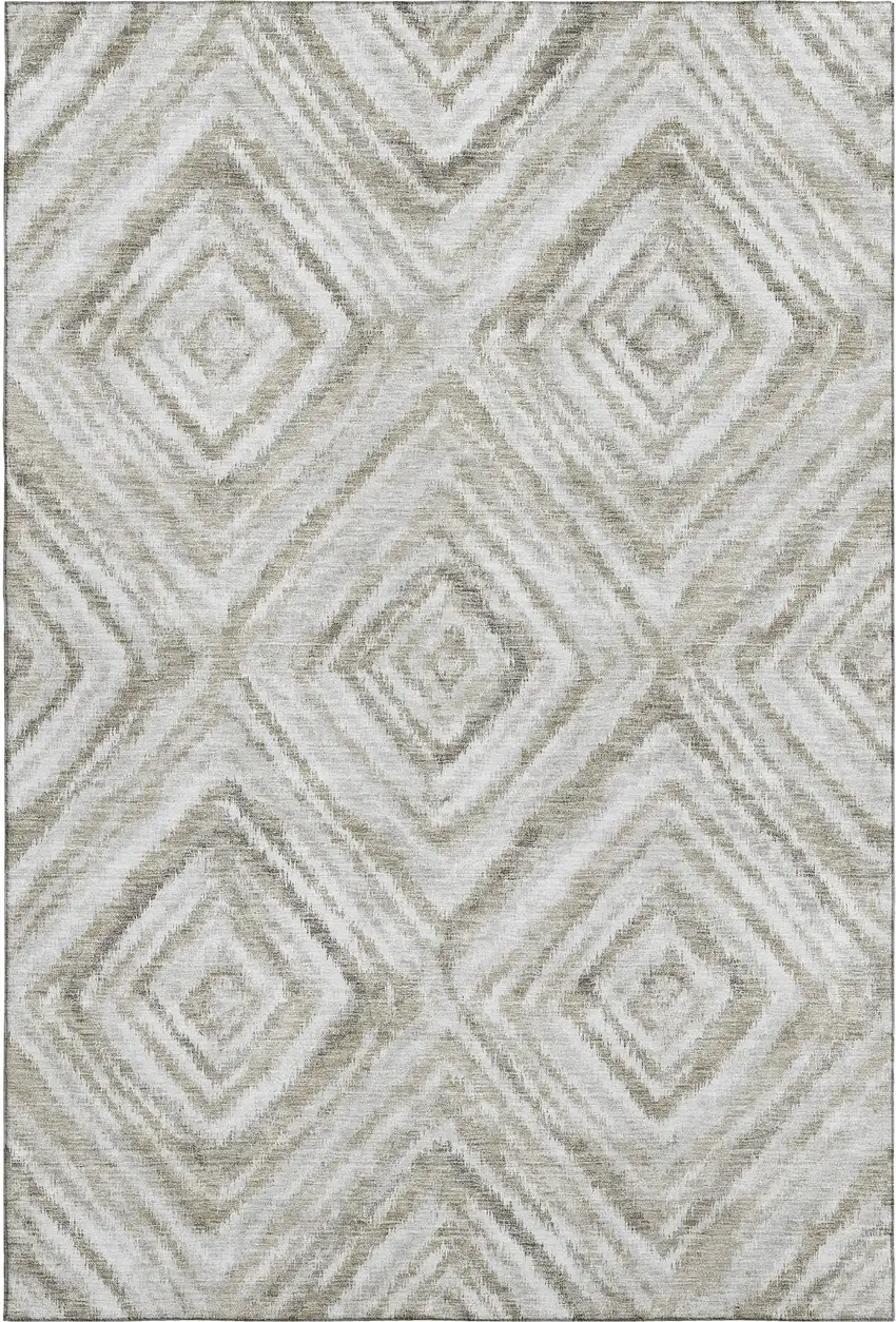 Beige Gray And Ivory Geometric Washable Area Rug With UV Protection Photo 1