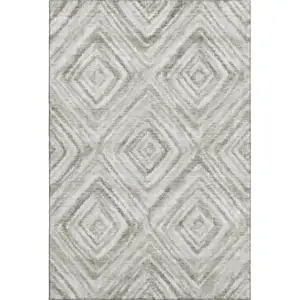 Photo of Beige Gray And Ivory Geometric Washable Area Rug With UV Protection