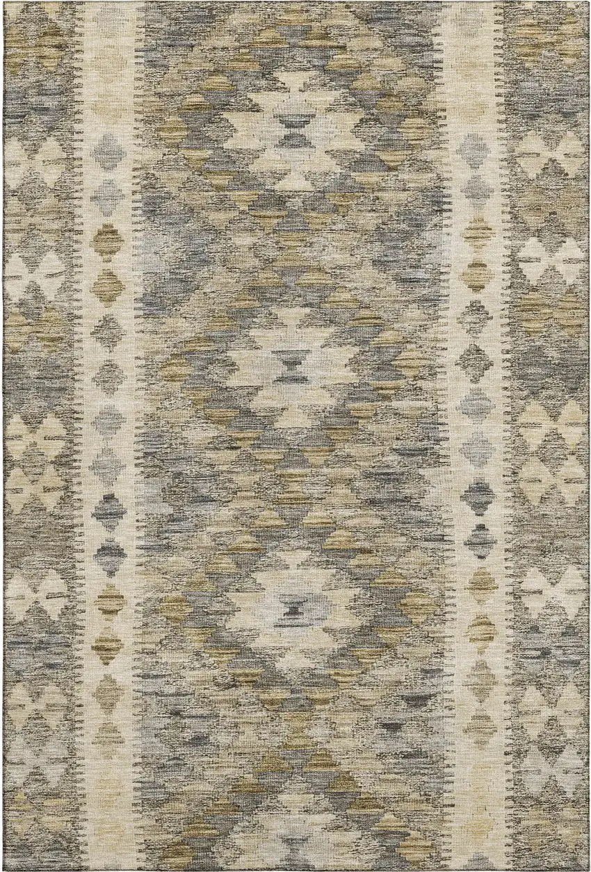 Beige Gray And Ivory Geometric Washable Area Rug With UV Protection Photo 1