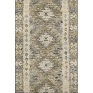 Photo of Beige Gray And Ivory Geometric Washable Area Rug With UV Protection