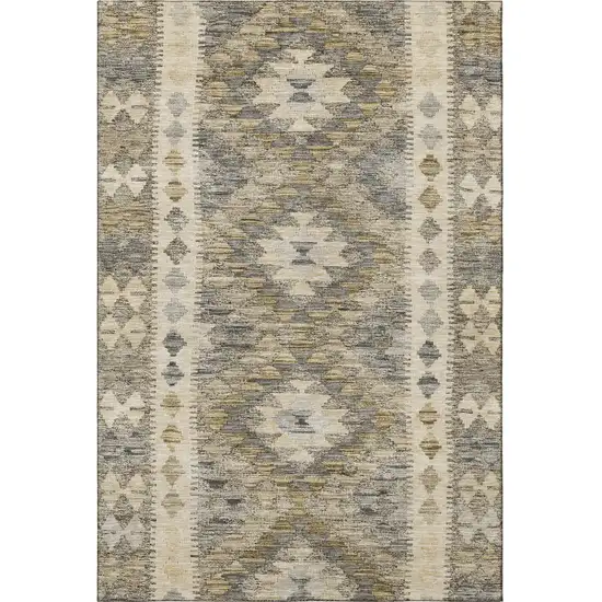 Beige Gray And Ivory Geometric Washable Area Rug With UV Protection Photo 3