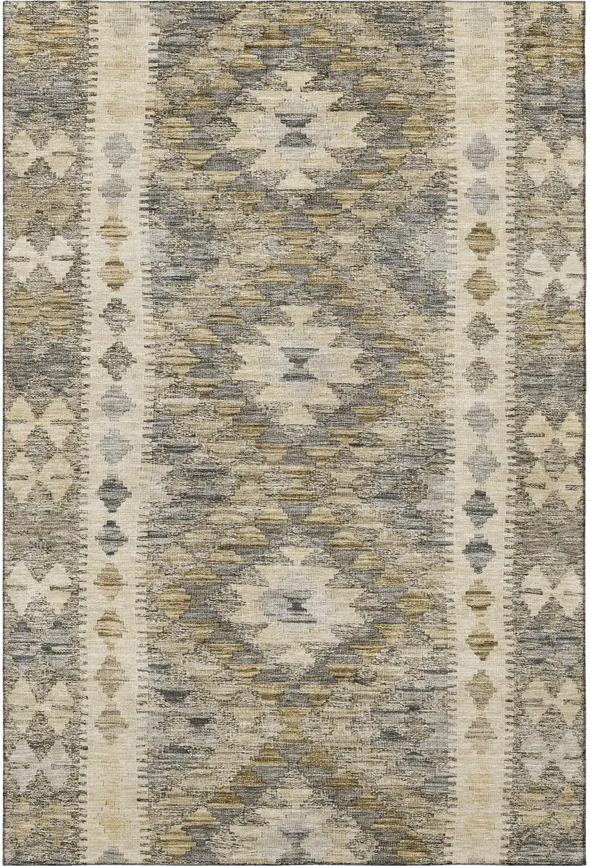 Beige Gray And Ivory Geometric Washable Area Rug With UV Protection Photo 3
